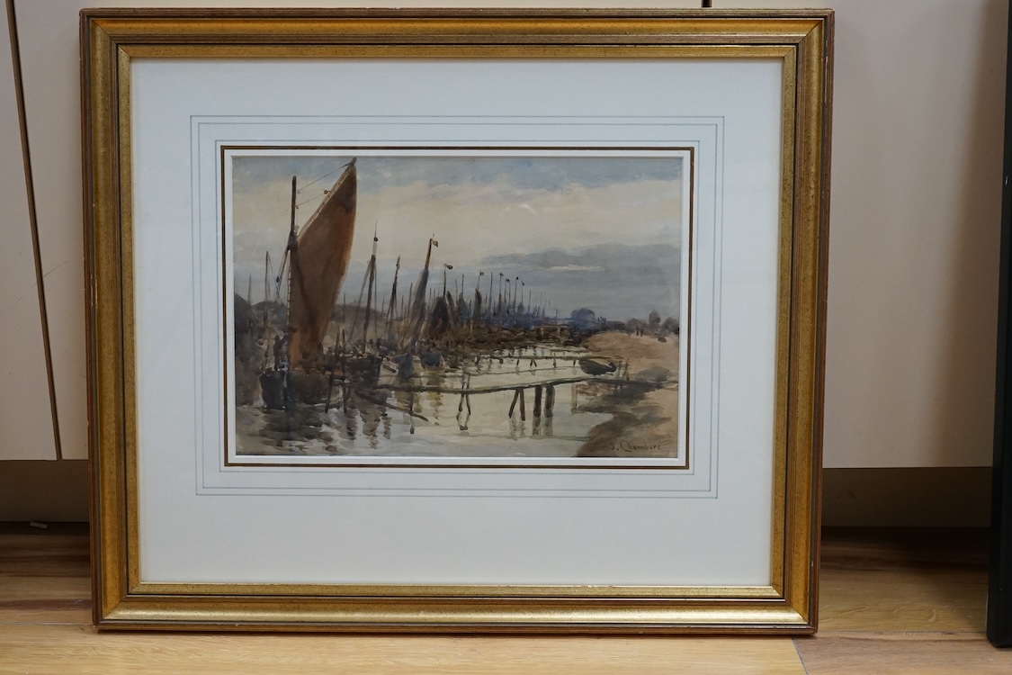 John Chambers (1852-1928), watercolour, Norfolk fishing fleet, signed, 22 x 32cm. Condition - fair to good